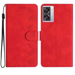 For OPPO A57 2022 Seven Butterflies Embossed Leather Phone Case(Red)