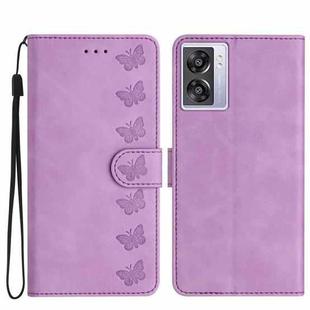 For OPPO A57 2022 Seven Butterflies Embossed Leather Phone Case(Purple)
