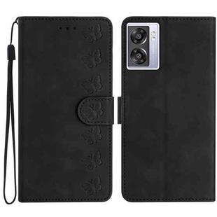 For OPPO A57 2022 Seven Butterflies Embossed Leather Phone Case(Black)
