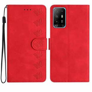 For OPPO A94 5G Seven Butterflies Embossed Leather Phone Case(Red)