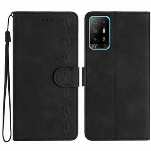 For OPPO A94 5G Seven Butterflies Embossed Leather Phone Case(Black)