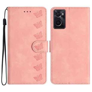 For OPPO A36 / A76 / A96 Seven Butterflies Embossed Leather Phone Case(Pink)