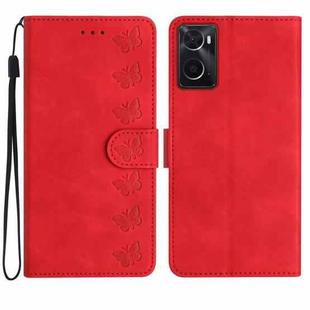 For OPPO A36 / A76 / A96 Seven Butterflies Embossed Leather Phone Case(Red)