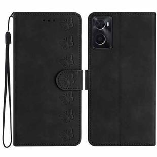 For OPPO A36 / A76 / A96 Seven Butterflies Embossed Leather Phone Case(Black)