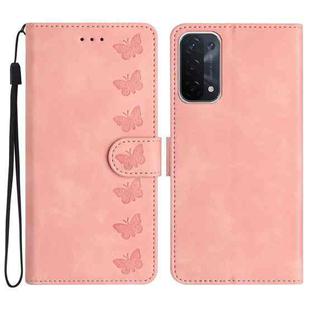 For OPPO A74 / A54 / A93 Seven Butterflies Embossed Leather Phone Case(Pink)