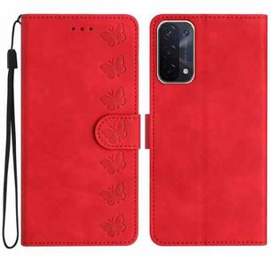 For OPPO A74 / A54 / A93 Seven Butterflies Embossed Leather Phone Case(Red)