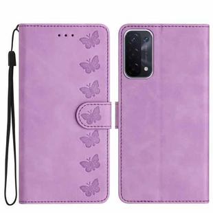 For OPPO A74 / A54 / A93 Seven Butterflies Embossed Leather Phone Case(Purple)