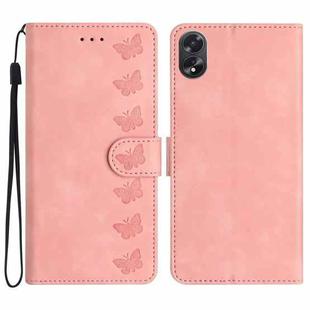 For OPPO A18 Seven Butterflies Embossed Leather Phone Case(Pink)