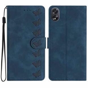 For OPPO A18 Seven Butterflies Embossed Leather Phone Case(Blue)