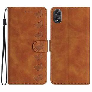 For OPPO A38 Seven Butterflies Embossed Leather Phone Case(Brown)