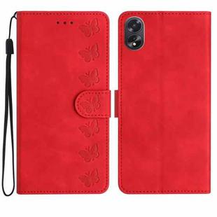 For OPPO A38 Seven Butterflies Embossed Leather Phone Case(Red)