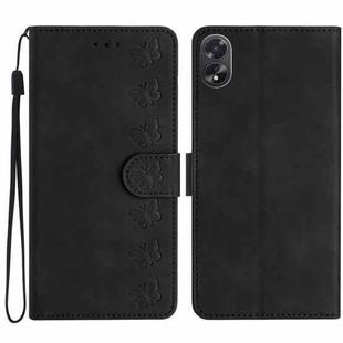 For OPPO A38 Seven Butterflies Embossed Leather Phone Case(Black)