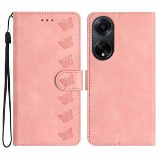 For OPPO A98 5G Seven Butterflies Embossed Leather Phone Case(Pink)