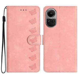 For OPPO Reno10 5G / Reno10 Pro 5G Global Seven Butterflies Embossed Leather Phone Case(Pink)