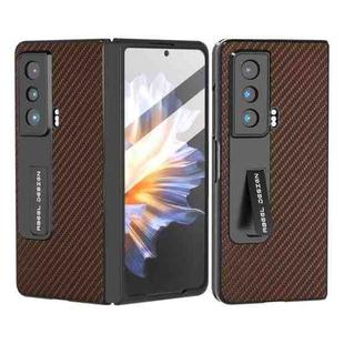 For Honor Magic Vs Carbon Fiber Texture Integrated Protective Phone Case with Holder(Brown)