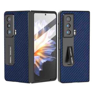 For Honor Magic Vs Carbon Fiber Texture Integrated Protective Phone Case with Holder(Dark Blue)