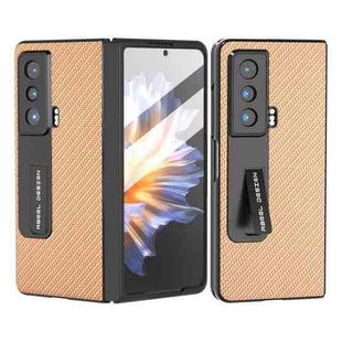 For Honor Magic Vs Carbon Fiber Texture Integrated Protective Phone Case with Holder(Gold)