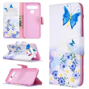 For LG K61 Colored Drawing Pattern Horizontal Flip Leather Case with Holder & Card Slots & Wallet(Flower and Butterfly)