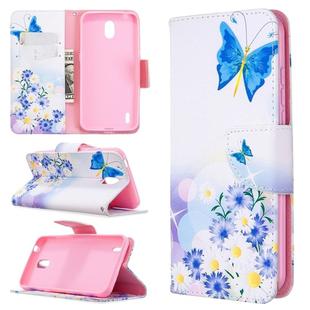 For Nokia 1.3 Colored Drawing Pattern Horizontal Flip Leather Case with Holder & Card Slots & Wallet(Flower and Butterfly)