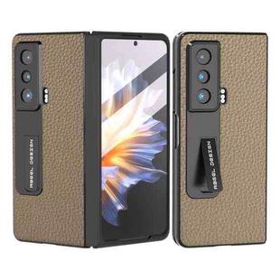 For Honor Magic Vs Integrated Genuine Leather Litchi Texture Phone Case with Holder(Grey)