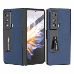 For Honor Magic Vs Integrated Genuine Leather + PC Litchi Texture Phone Case with Holder(Blue)
