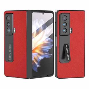 For Honor Magic Vs Integrated Cross Texture Genuine Leather Phone Case with Holder(Red)