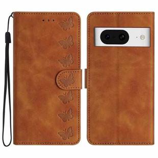 For Google Pixel 8 Seven Butterflies Embossed Leather Phone Case(Brown)