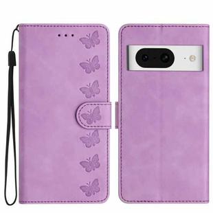 For Google Pixel 8 Seven Butterflies Embossed Leather Phone Case(Purple)