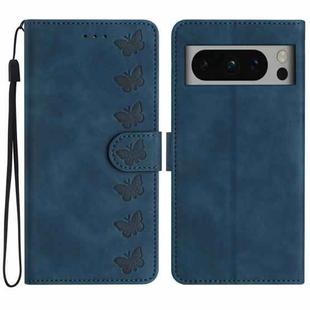 For Google Pixel 8 Pro Seven Butterflies Embossed Leather Phone Case(Blue)