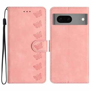 For Google Pixel 7 Seven Butterflies Embossed Leather Phone Case(Pink)