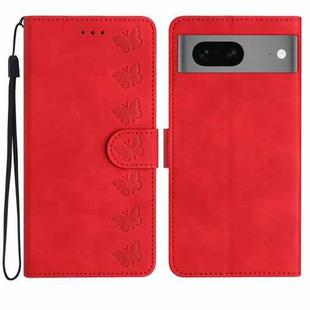 For Google Pixel 7 Seven Butterflies Embossed Leather Phone Case(Red)