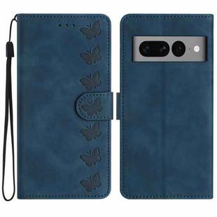 For Google Pixel 7 Pro Seven Butterflies Embossed Leather Phone Case(Blue)