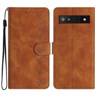 For Google Pixel 7a Seven Butterflies Embossed Leather Phone Case(Brown)