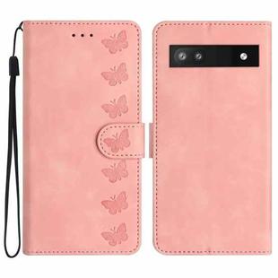 For Google Pixel 7a Seven Butterflies Embossed Leather Phone Case(Pink)