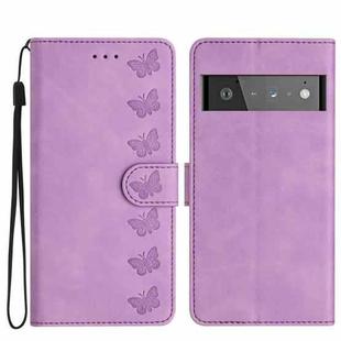 For Google Pixel 6 Pro Seven Butterflies Embossed Leather Phone Case(Purple)