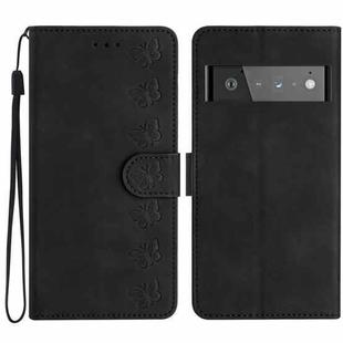 For Google Pixel 6 Pro Seven Butterflies Embossed Leather Phone Case(Black)