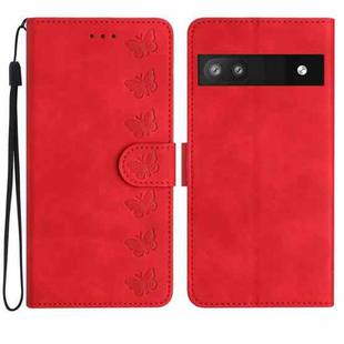 For Google Pixel 6a Seven Butterflies Embossed Leather Phone Case(Red)