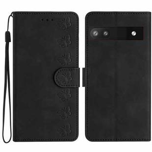 For Google Pixel 6a Seven Butterflies Embossed Leather Phone Case(Black)