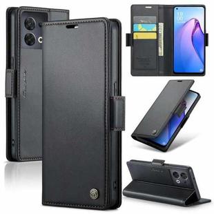 For OPPO Reno8 5G Global CaseMe 023 Butterfly Buckle Litchi Texture RFID Anti-theft Leather Phone Case(Black)