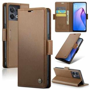 For OPPO Reno8 5G Global CaseMe 023 Butterfly Buckle Litchi Texture RFID Anti-theft Leather Phone Case(Brown)