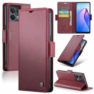 For OPPO Reno8 5G Global CaseMe 023 Butterfly Buckle Litchi Texture RFID Anti-theft Leather Phone Case(Wine Red)