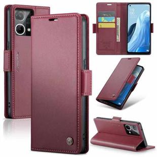 For OPPO Reno7 4G Indonesia/F21 Pro 4G/Reno8 4G CaseMe 023 Butterfly Buckle Litchi Texture RFID Anti-theft Leather Phone Case(Wine Red)