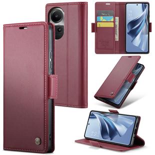 For OPPO Reno10 5G Global／Reno10 Pro Global CaseMe 023 Butterfly Buckle Litchi Texture RFID Anti-theft Leather Phone Case(Wine Red)