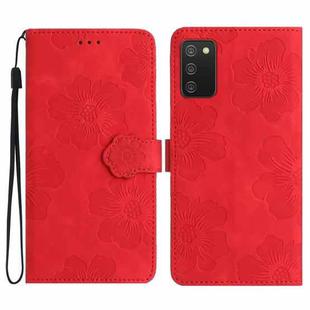 For Samsung Galaxy A02s EU Flower Embossing Pattern Leather Phone Case(Red)