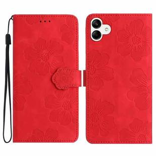 For Samsung Galaxy A04 Flower Embossing Pattern Leather Phone Case(Red)