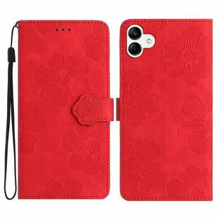 For Samsung Galaxy A04e Flower Embossing Pattern Leather Phone Case(Red)