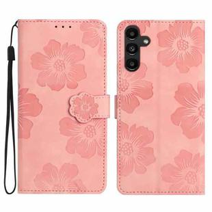 For Samsung Galaxy A04s Flower Embossing Pattern Leather Phone Case(Pink)