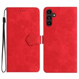 For Samsung Galaxy A04s Flower Embossing Pattern Leather Phone Case(Red)