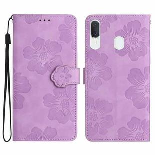 For Samsung Galaxy A20 / A30 Flower Embossing Pattern Leather Phone Case(Purple)