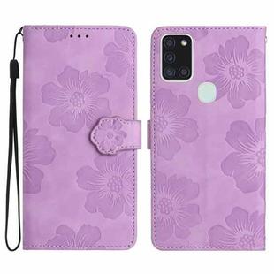 For Samsung Galaxy A20s Flower Embossing Pattern Leather Phone Case(Purple)